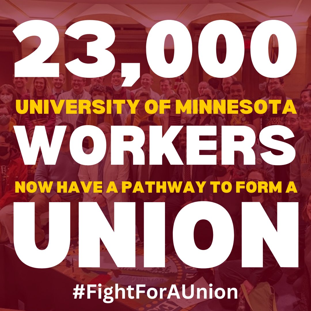 HUGE NEWS! UMN Workers Celebrate Passage of Bill Updating Labor Law To Allow Over 23,000 University Workers Chance to Form Unions | RELEASE: facebook.com/seiumn/posts/p… #mnleg #FightForAunion #UnionsForAll