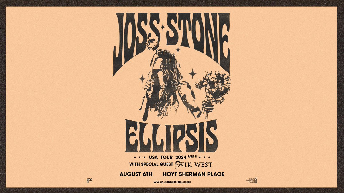Just announced! World-renowned British soul sensation @JossStone is set to captivate audiences on her upcoming Ellipsis tour stopping at Hoyt Sherman Place on August 6. Tickets go on sale Thu, May 23 at 10 AM at the venue box office and hoytsherman.org/event/joss-sto….
