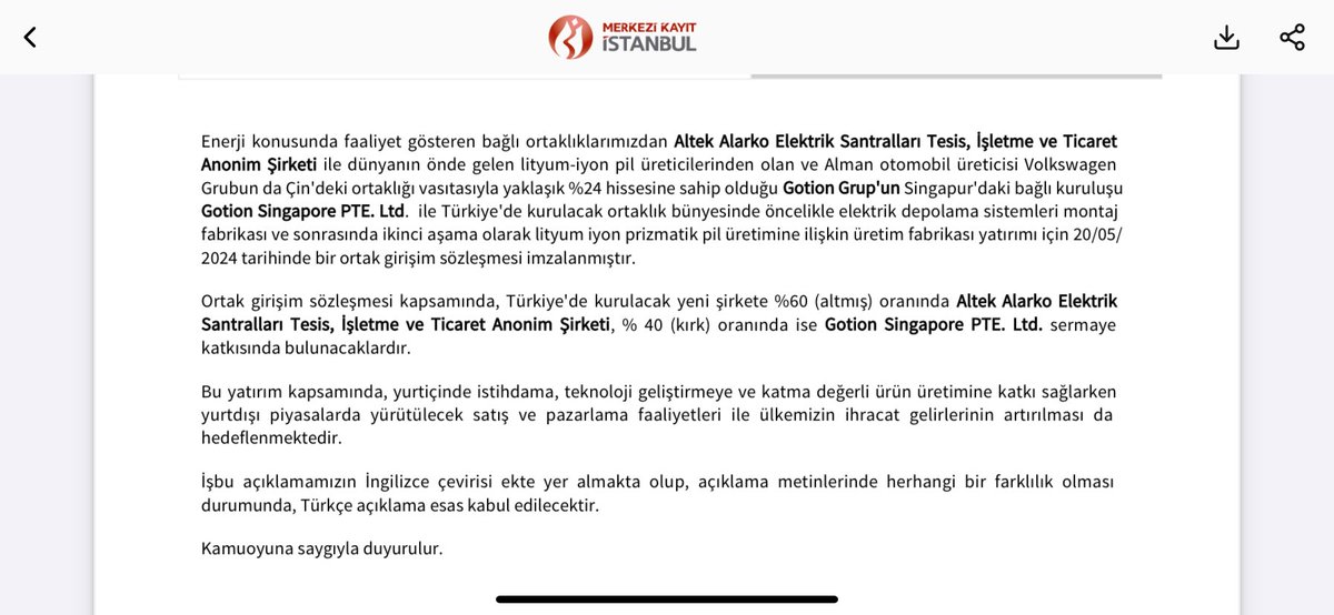 Nihayet anlaşma imzalanmış. 

Yatırımcılarına hayırlı olsun 

#alark