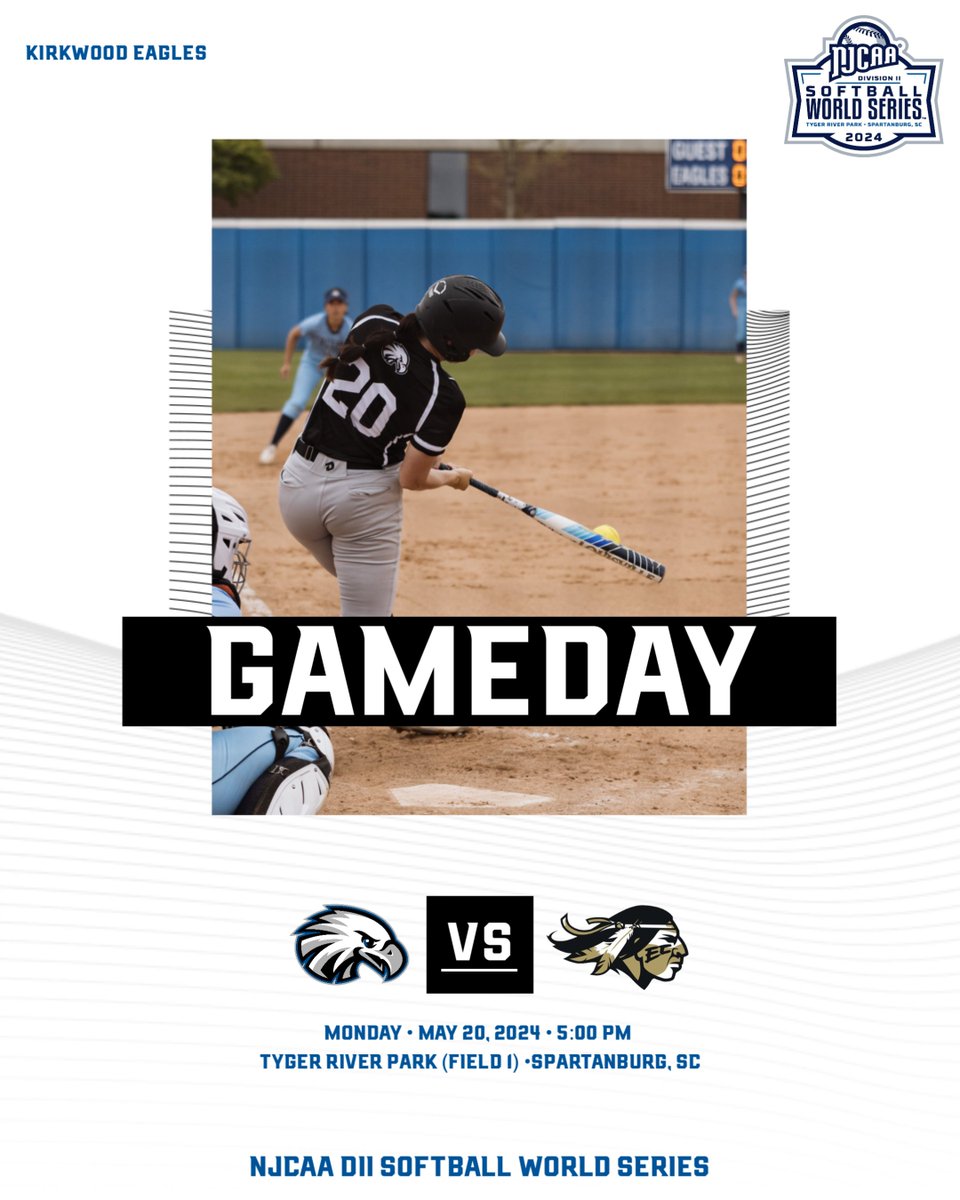 ＳＯＦＴＢＡＬＬ

𝙉𝙅𝘾𝘼𝘼 𝘿𝙄𝙄 𝙎𝙊𝙁𝙏𝘽𝘼𝙇𝙇 𝙒𝙊𝙍𝙇𝘿 𝙎𝙀𝙍𝙄𝙀𝙎

🆚 East Central (36-15)
🕛 5:00 PM (EST)/ 4:00 PM (CST)

💻 njcaa.org/network/live ($)

📍Tyger River Park (Field 1) | Spartanburg, SC
📊 shorturl.at/koHW7

#GoEagles🦅🥎 | <a href="/KCC_SB/">Kirkwood Softball</a>
