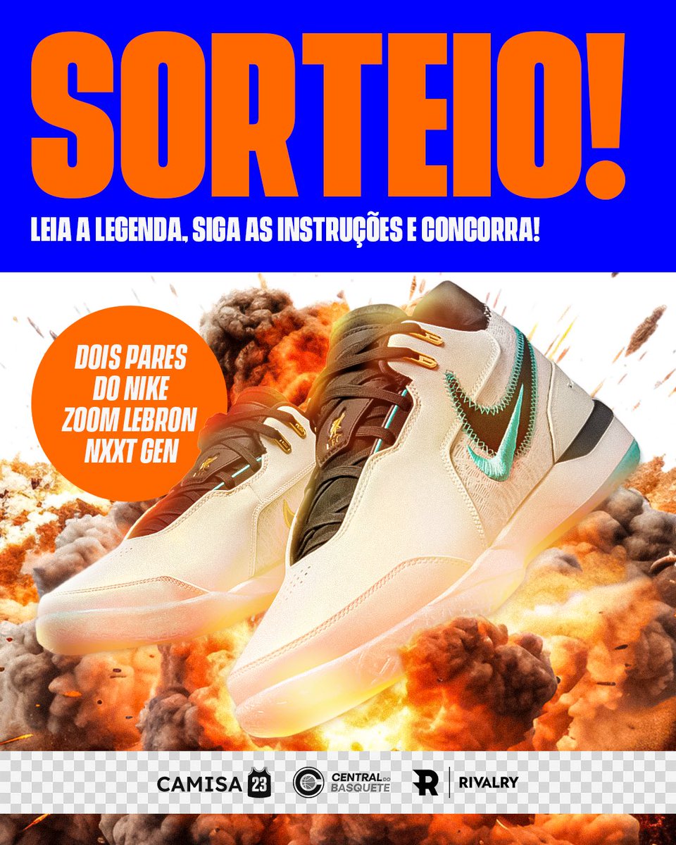 camisa_23's tweet photo. 🚨 POST OFICIAL DO SORTEIO!

A @rivalryesportes está sorteando DOIS pares do Nike Zoom LeBron NXXT Gen! 👟🔥

Para participar, basta seguir as regras:

• Siga @rivalryesportes no X
• Faça um ou mais palpites de no mínimo R$ 10 em qualquer categoria de basquete no site, com odd mínima de 1.50
• Poste a sua fézinha nos comentários DESSE post

Os dois vencedores serão anunciados no dia 27/05! 👀

Boa sorte a todos! 🏀🏀🏀🏀🏀

#publi