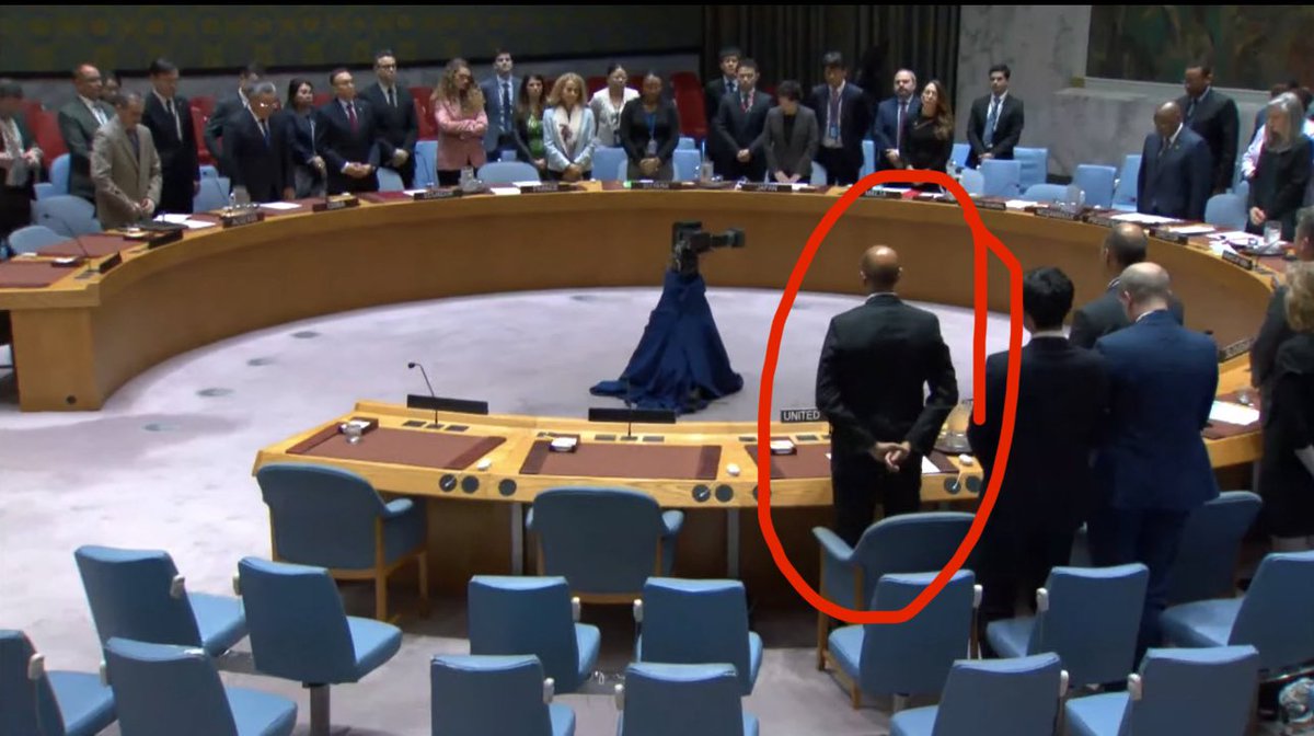 This is US Deputy Ambassador to the UN Robert Wood standing for a moment of silence in honor of the former Iranian president Ebrahim Raisi today at the UN Security Council meeting. Reminder: Raisi represented the government that calls for “death to America.”