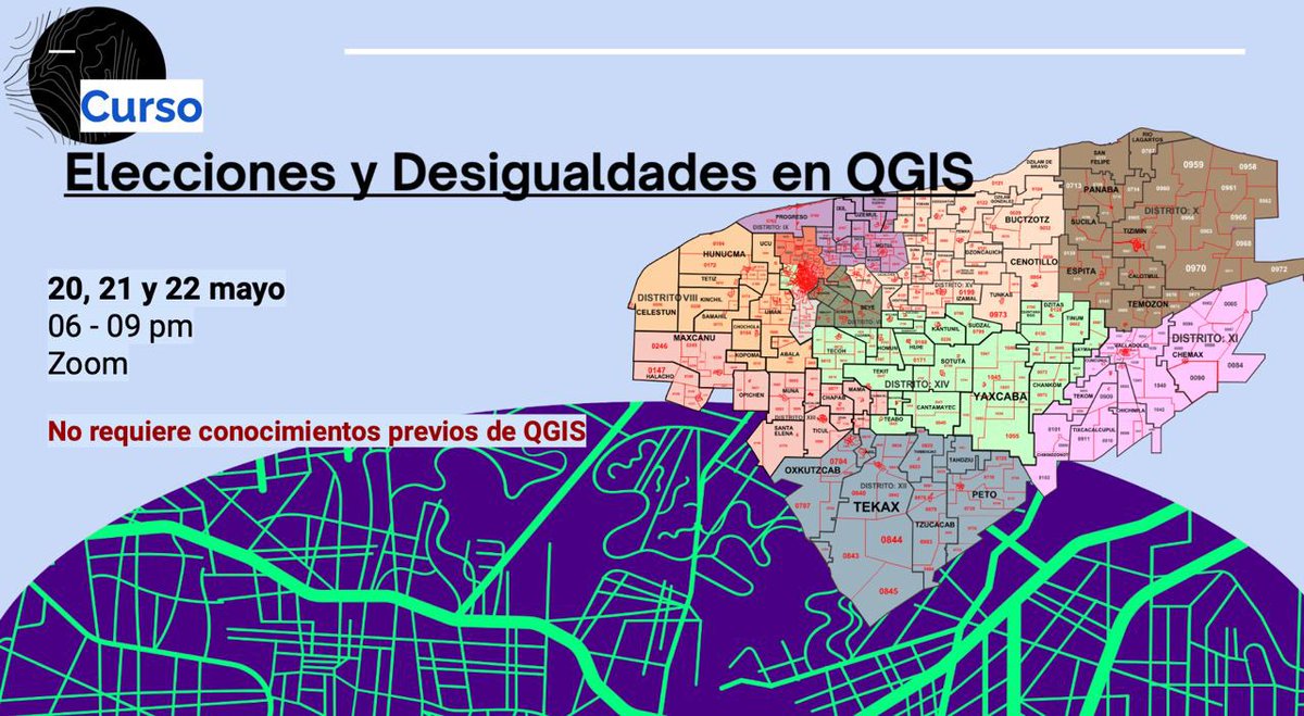 DesigualdadQGIS's tweet photo. Buenos días 🌞 aún pueden sumarse a nuestro curso Elecciones y Desigualdades en #QGIS 🗳���🗺️ inscripciones de hoy con 20% descuento!

- Lunes 20, martes 21 y miércoles 22 de mayo - vía Zoom - 6 a 9 pm 🕘 

Registro aquí - https://t.co/YQj2ohVZ5P https://t.co/fy3CL6HfIv