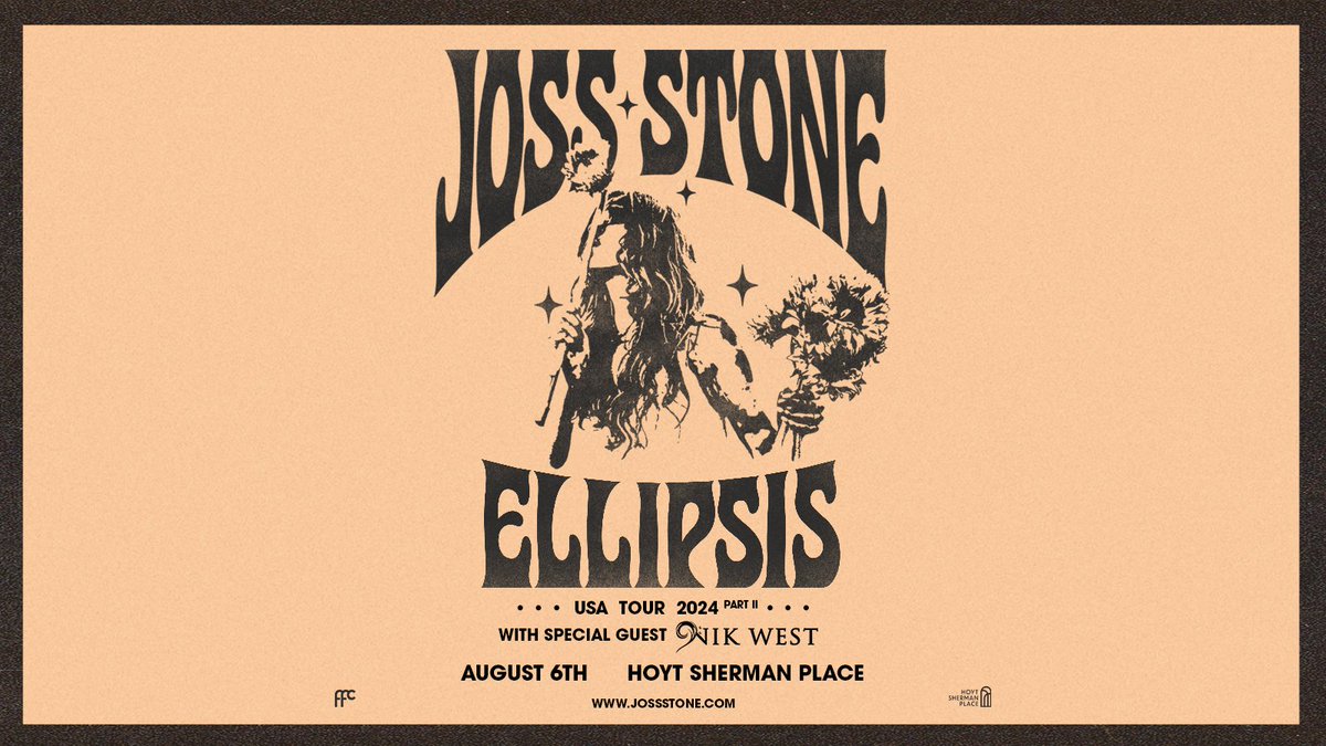 Just Announced! ✨ Join us at @hoytsherman in Des Moines, IA on August 6th for an ethereal night with @JossStone & @Nikwestbass! ✨ Promoter presale: FIRSTFLEETJS Code valid 10 AM to 10 PM 05.22 Tickets on sale Thursday, May 23rd at 10 AM // ticketmaster.com/event/060060AF…