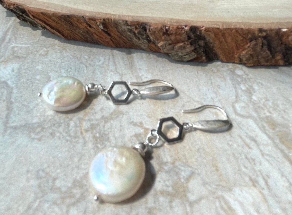 Pearl Earrings, Sterling Silver Freshwater Pearl Earrings, White Coin Pearls tuppu.net/2dd4a660 #Jewelry trends #Handcrafted #JemsbyJBandCompany