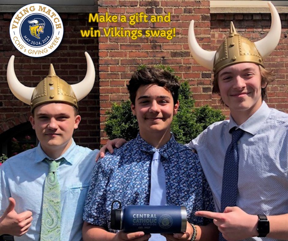Make a gift to the Viking Match today and you could win this Central Catholic High School stainless steel water bottle! Winner will be contacted directly via email. Give now at giving.centralcatholichs.com! Roll Vikes!