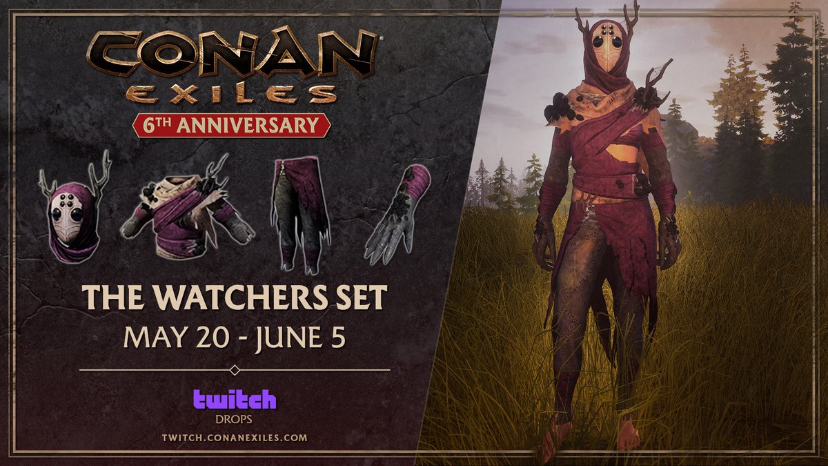 Who watches the Watchers? From now until June 5, it's you! 🫵👁⚫〰️⚫👁 Look for your favorite Conan Exiles creator at twitch.tv/directory/cate…, tune in, and start earning drops!