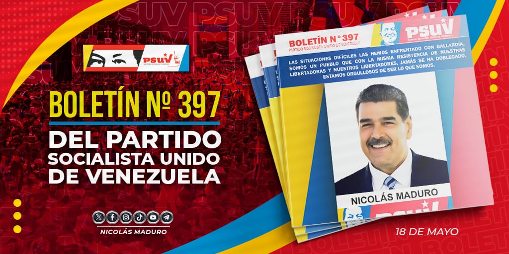 Venezuela seguirá venciendo y avanzando con el pueblo unido, son ustedes los que deciden el futuro de la Patria. El imperialismo, ni los apellidos podrán contra nosotros, vamos pa' lante. Lean y compartan la edición N° 397 del Boletín informativo del @PartidoPSUV ==>