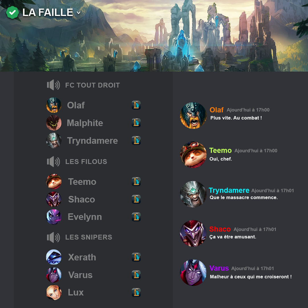 LoL_France's tweet photo. Quel salon vocal vous pourriez rejoindre pour lancer une game ?

Peut-être que vous en avez d’autres en tête ? 🙄 https://t.co/ZKvCP1iPqJ