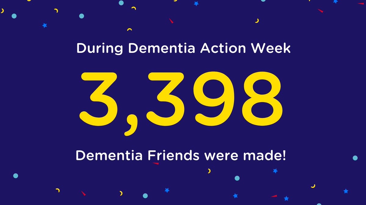 During Dementia Action Week 2024 there has been an amazing 3,398 new Dementia Friends! 🎉 
(As of 20.05.24 and not including young Dementia Friends)

We wanted to say a huge thank you to each and every one of you who have signed up so far.

Sign up here: spkl.io/601944bMT