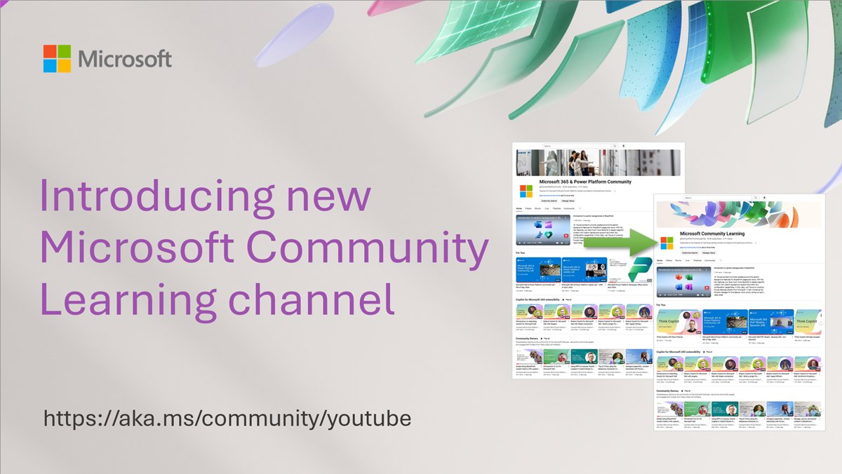 📢 Exciting news!  We are renaming our YouTube channel to be inclusive of even more amazing community content. 

Visit us for Microsoft and community generated content on #Copilot, #Microsoft365, #PowerPlatform, #Dynamics365 and more!  🚀

 📺 See more → msft.it/6015YZcVW