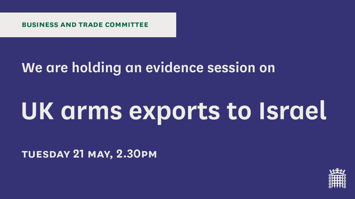 🕑 2.30pm, tomorrow. We'll be questioning: 👉 Alan Mak MP, Minister of State @biztradegovuk 👉 Rt Hon Andrew Mitchell MP, Minister of State @FCDOGovUK on UK arms exports to Israel. Watch live: youtube.com/watch?v=EH-taL…