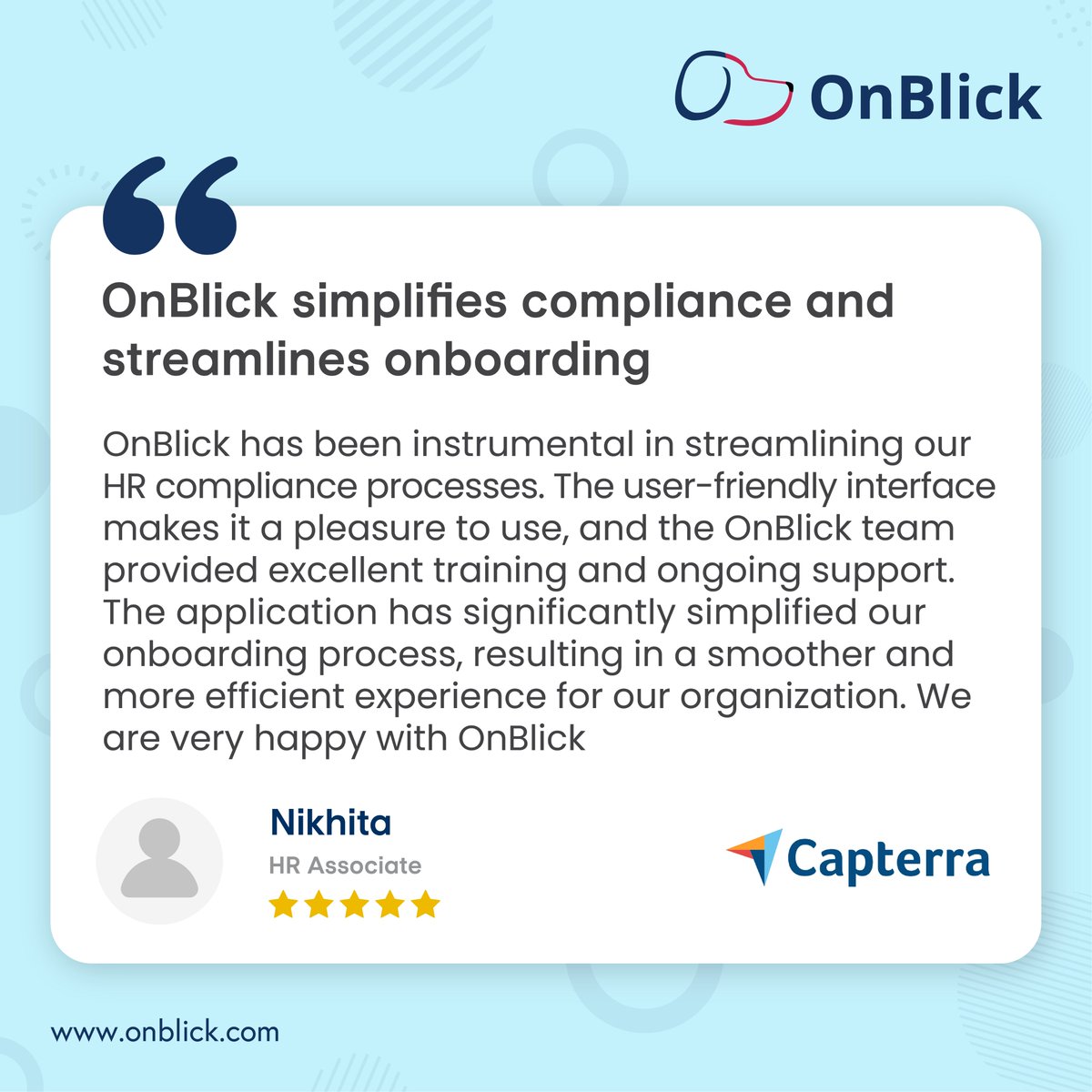 Nikhita, Thank you so much for the kind words. Valued customers like you are an asset to us.

We appreciate you for sharing your experience with us. Team OnBlick looks forward to continue working with you in the years to come.

#onblick #clienttestimonials #wordsmatter