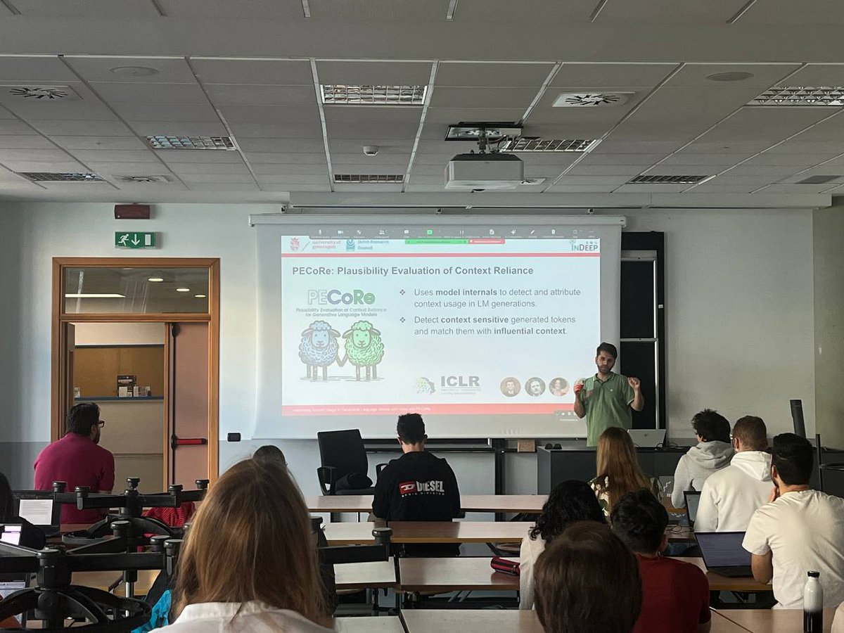 Today, we had the first seminar of our #XAI course!

<a href="/gsarti_/">Gabriele Sarti</a> presented the <a href="/InseqLib/">Inseq</a> to interpret LMs and the PECORE framework to identify &amp; attribute context dependence in LMs! 🚀🌟

Thank you, it was so interesting! 🤗
Great start to our series! 

gsarti.com/talk/polito-in…