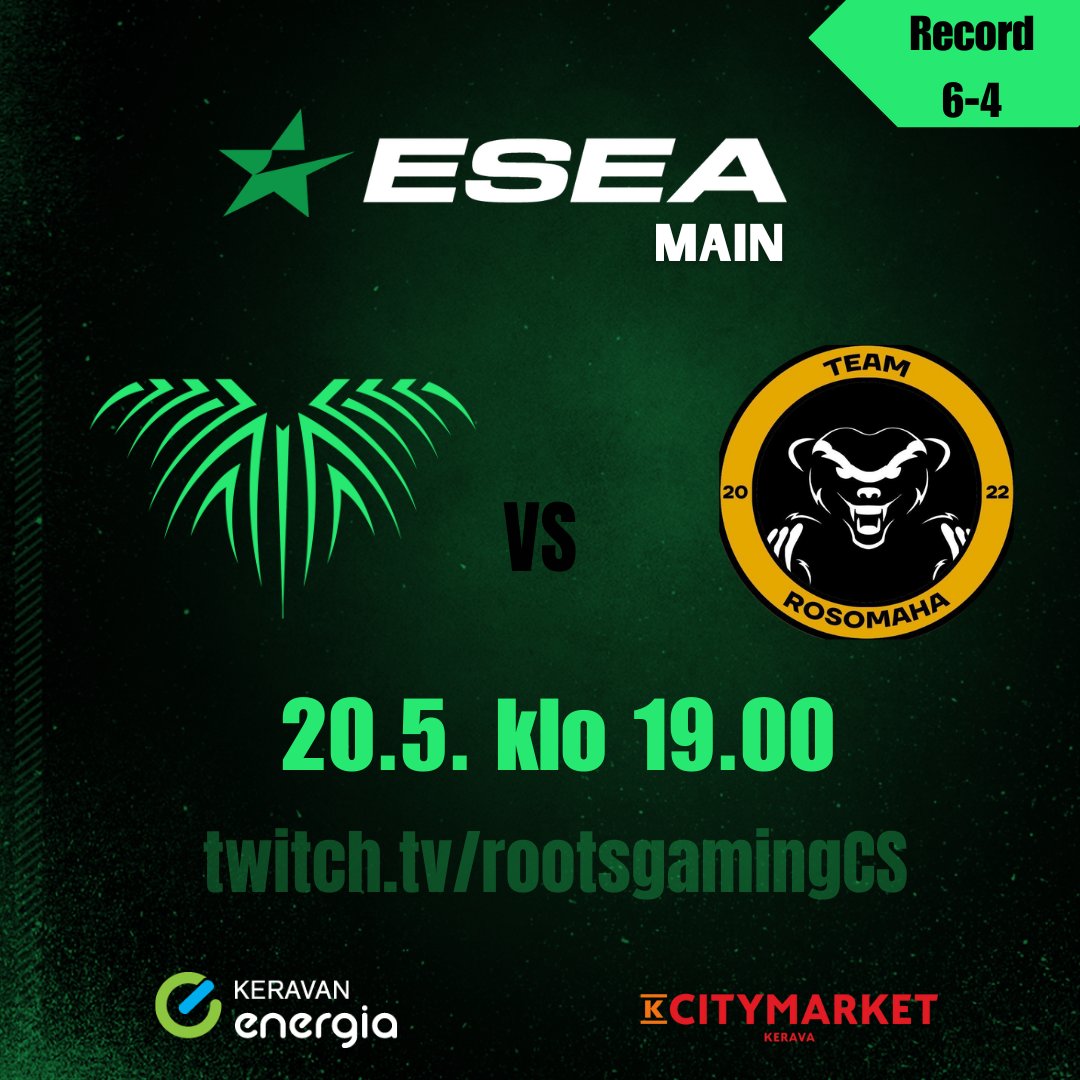Jatketaan siitä mihin viimeks jäätiin 🔥 Tänään toivottavasti ongelmitta peli loppuun ja meille tärkee W 🤞🏻
⏰️: 19.00
🎙: @samikangas4
📺: RootsGamingCS 
#Rooting4Roots #esportsfi