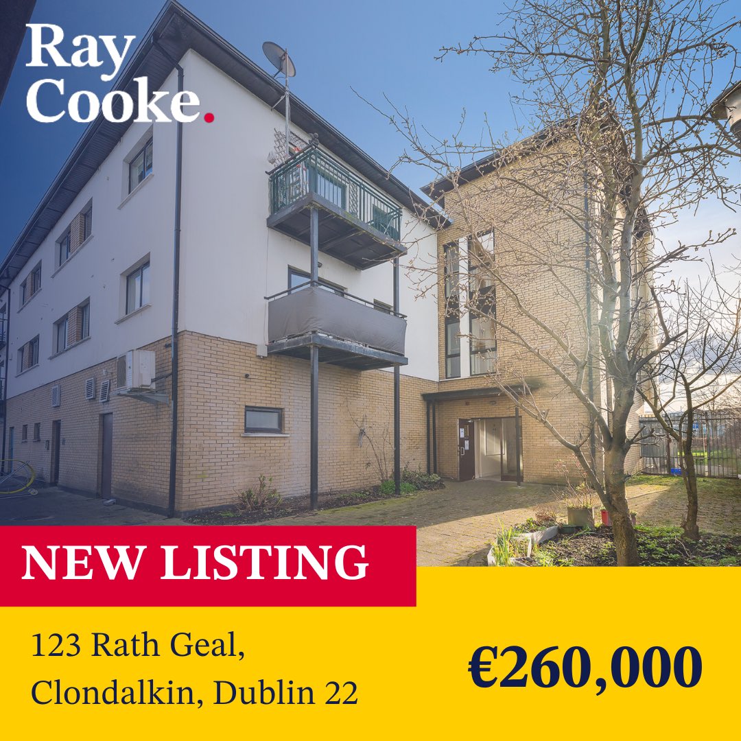 🏡 NEW LISTING - 123 Rath Geal, Clondalkin, Dublin 22 

This is a 2 bed 2 bath penthouse apartment 💶 Guided at €260,000 

For more information or to arrange a viewing contact our office directory 📲 01 403 0720 

#raycookeauctioneers #newlisting #propertylisting #forsale