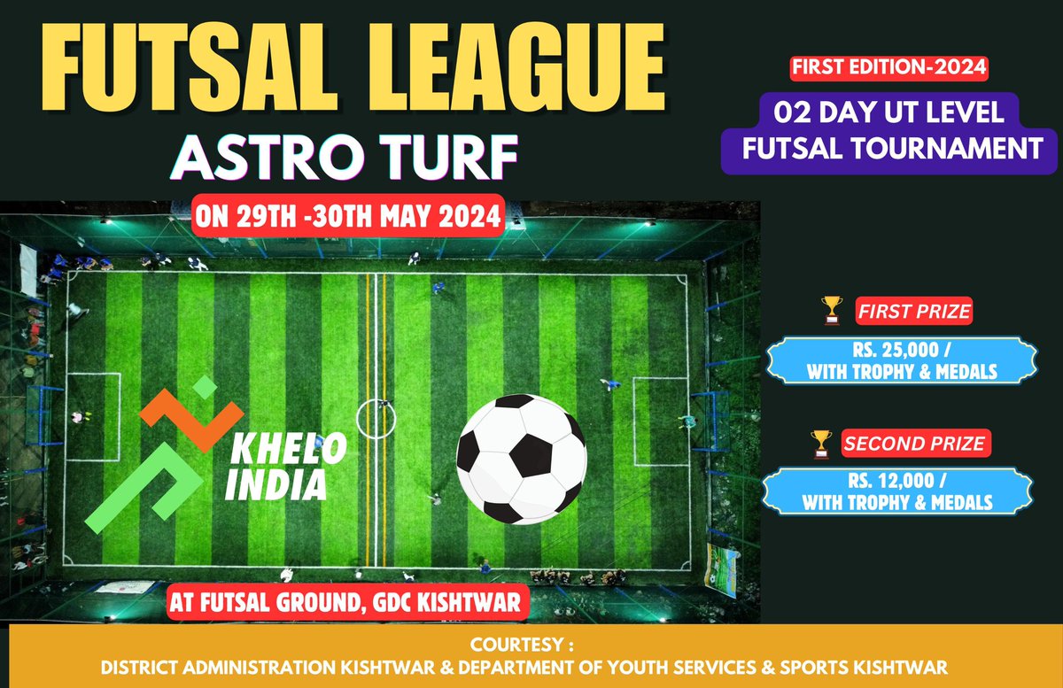 Futsal League(First Edition) 02 Day UT Level Futsal Tournament on 29th-30th May 2024 Venue: Futsal Ground,GDC Kishtwar @Devansh_IAS @diprjk