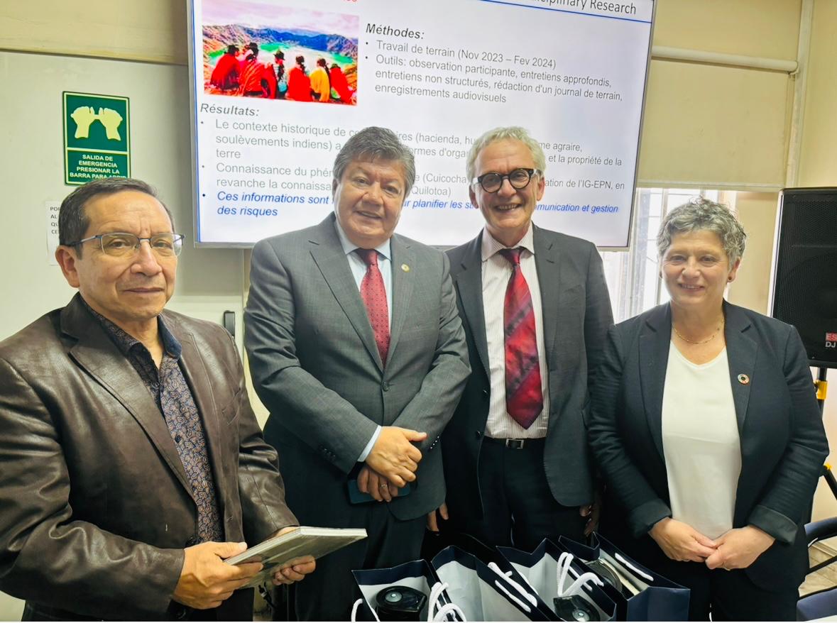 V_Verdier_IRD's tweet photo. 🇪🇨 Rencontre avec le recteur de l'@EPNEcuador et le directeur d'@IGecuador, avec qui l'@ird_fr collabore de longue date en #sismologie, #volcanologie ou #hydrologie. Nous avons évoqué les suites du LMI #SVAN terminé en 2022 et visité la salle de monitoring des séismes et volcans https://t.co/tHFIHTXQz5