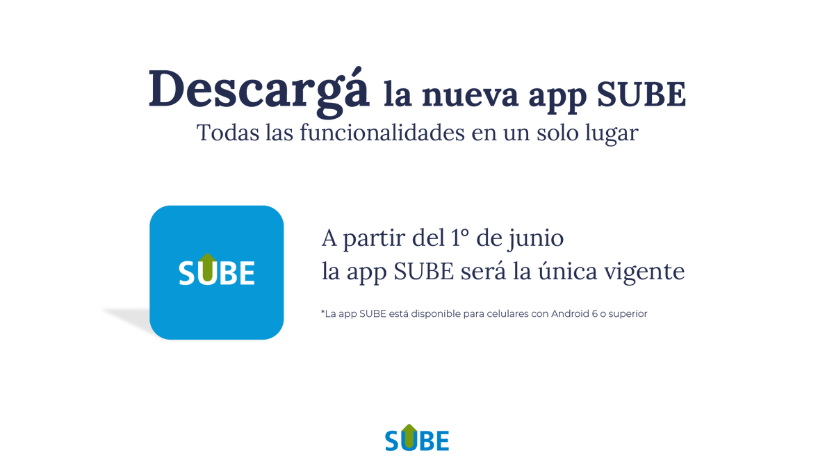 Descargá la #appSUBE para realizar todas las gestiones de tu tarjeta en el mismo lugar 💳🙌 Recordá que la nueva app unifica y reemplaza a las anteriores y tiene más y mejores funcionalidades 🚀 Encontrala en 👉 bit.ly/App-SUBE