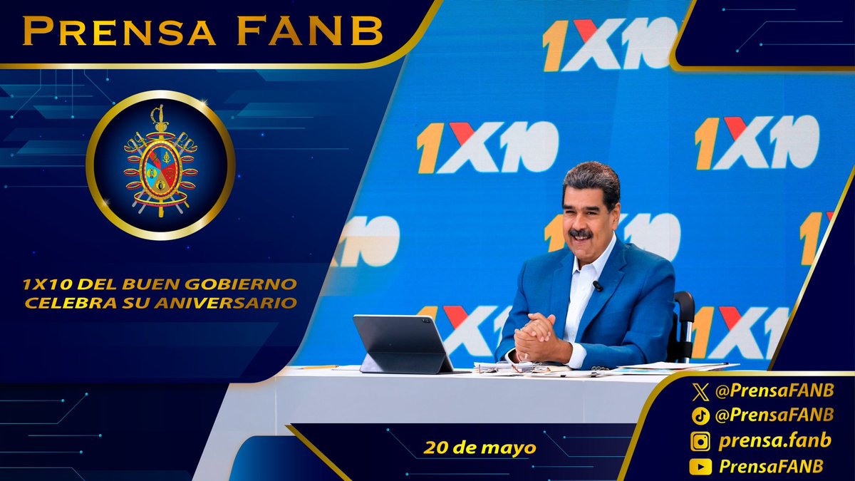PrensaFANB's tweet photo. 🗓️ #20May || A 2 años de la creación del Sistema 1x10 del Buen Gobierno, continuamos llevando bienestar a cada rincón del país, garantizando la salud, la educación y una óptima  calidad de vida ¡Trabajo en en quipo familias felices! 🇻🇪
#ConcienciaPatriótica https://t.co/hy5KsULSlZ