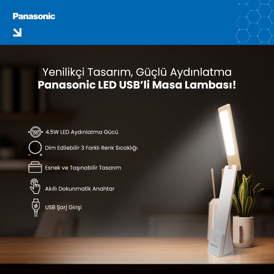 Panasonic LED USB’li Masa Lambası esnek ve taşınabilir yapısıyla dilediğiniz yerde kullanıma olanak sağlıyor!

#Panasonic #PanasonicElectricWorks #LiveYourBest #masalambası #desklamp #USB