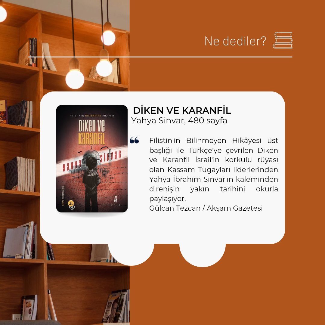 ekinkitap's tweet photo. #Nedediler?
"Diken ve Karanfil, İsrail'in korkulu rüyası olan Kassam Tugayları liderlerinden Yahya İbrahim Sinvar'ın kaleminden direnişin yakın tarihini okurla paylaşıyor"
Gülcan Tezcan / Akşam Gazetesi
https://t.co/Mz9p4Qr30e https://t.co/YRzaZ3zqjx