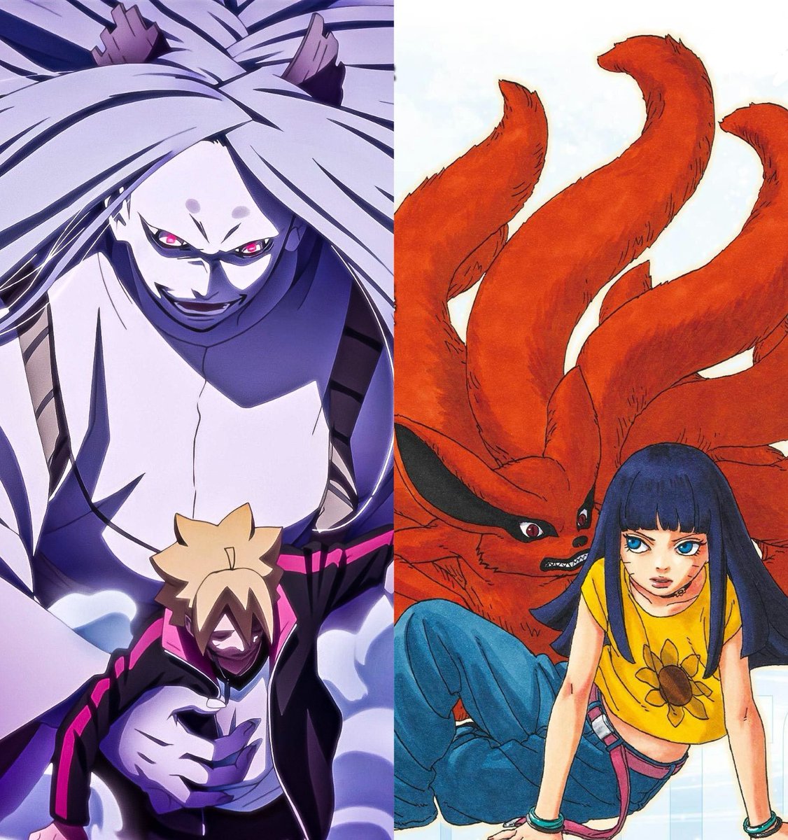 Momoshiki to Boruto: I see...You have the blood of one with the Byakugan flowing within you. 

Kurama to Himawari: Perhaps this was destiny, brought into being by the Uzumaki and Hyuga blood that flows within you.