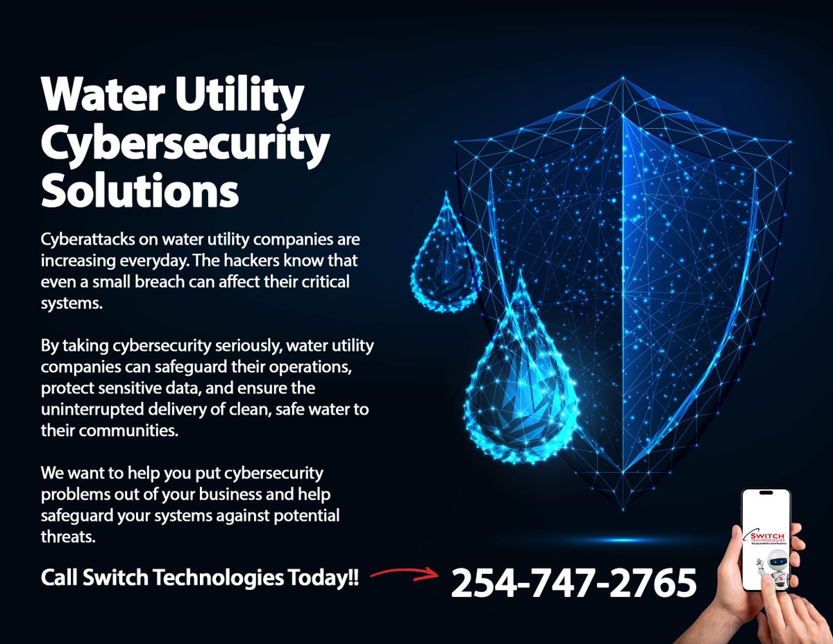Looking for Water Utility Cybersecurity Solutions? Look no further, and give us a call! 
We  recognize the unique challenges and critical nature of water services. Save time, Increase Profits, and Stress Less By Trusting Us with Your  Cybersecurity. 😊
Call now!
#cybersecurity