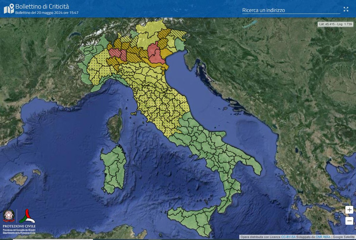 📅Martedì #21maggio 
🔔🔴#allertaROSSA in Lombardia e Veneto 
🔔🟠#allertaARANCIONE in Lombardia, Veneto e Emilia-Romagna
🔔🟡#allertaGIALLA in 10 regioni
⛈🌧Piogge localmente persistenti al centro-nord     🔎Avviso meteo del #20maggio 👉bit.ly/20mag24avv
#protezionecivile