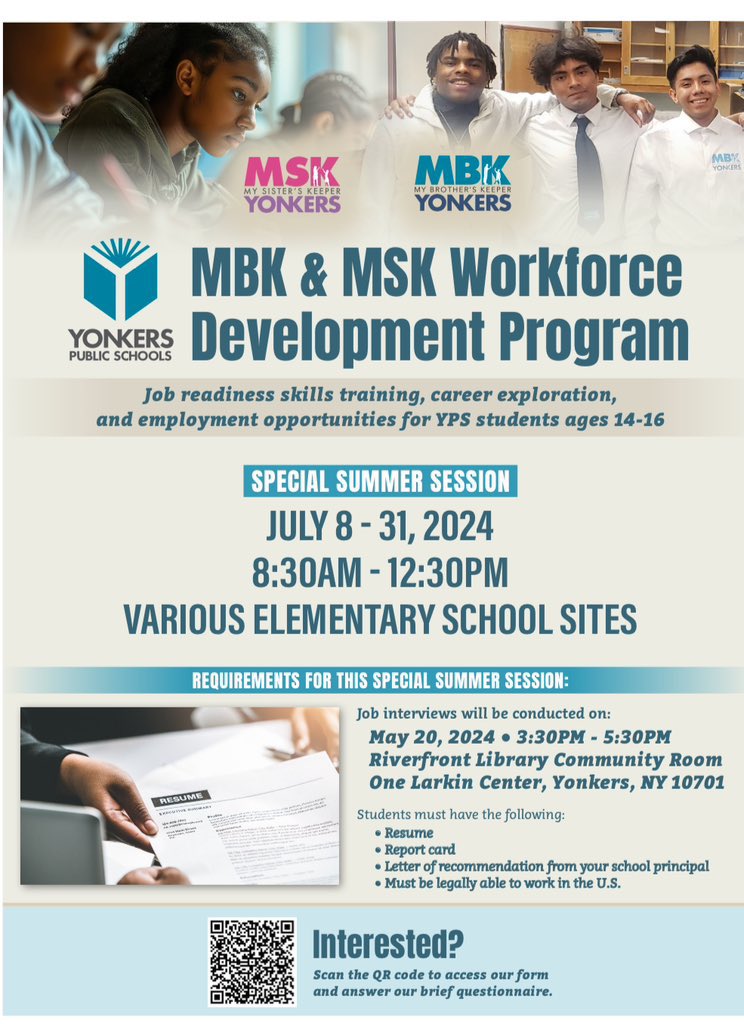 Our YPS MBK & MSK Workforce Development Program interviews are today! We can’t wait!!❤️@YonkersSchools @AnibalSolerJr @YonkersMBK @MBK_Alliance