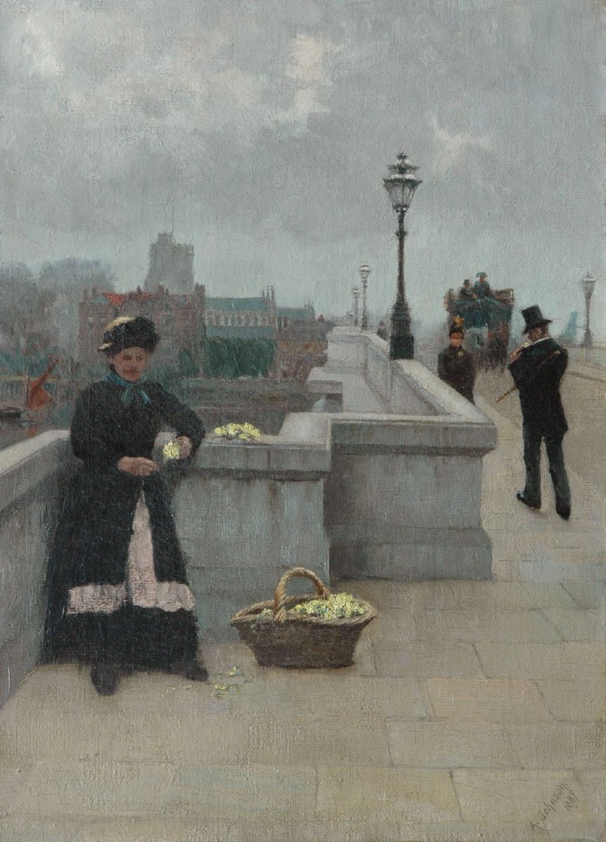 'Flower-girl on the Putney Bridge, London' (1887) by Alfred Johnson

(Private collection)