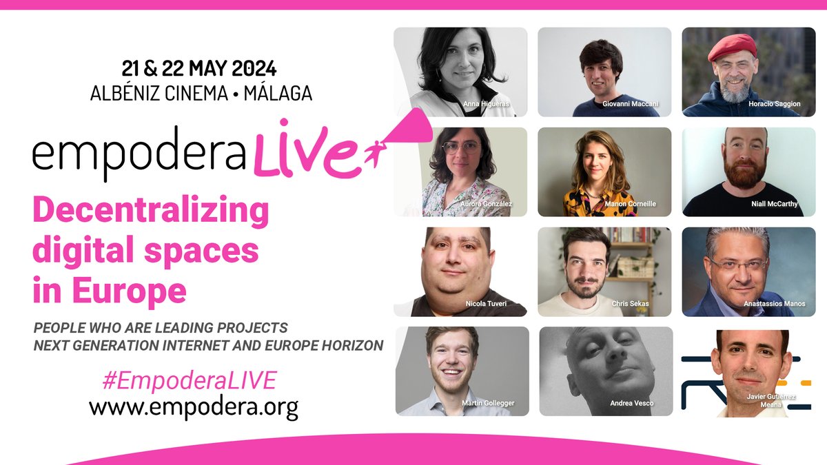EMPODERA_org's tweet image. Come get inspired by people who are decentralizing digital spaces in Europe in areas such as:

🤖#AI
📊#Privacy and #UseOfData
🆔#DigitalInnovation
🌐The development of a more reliable, secure, open and inclusive #Internet
…

#EmpoderaLIVE