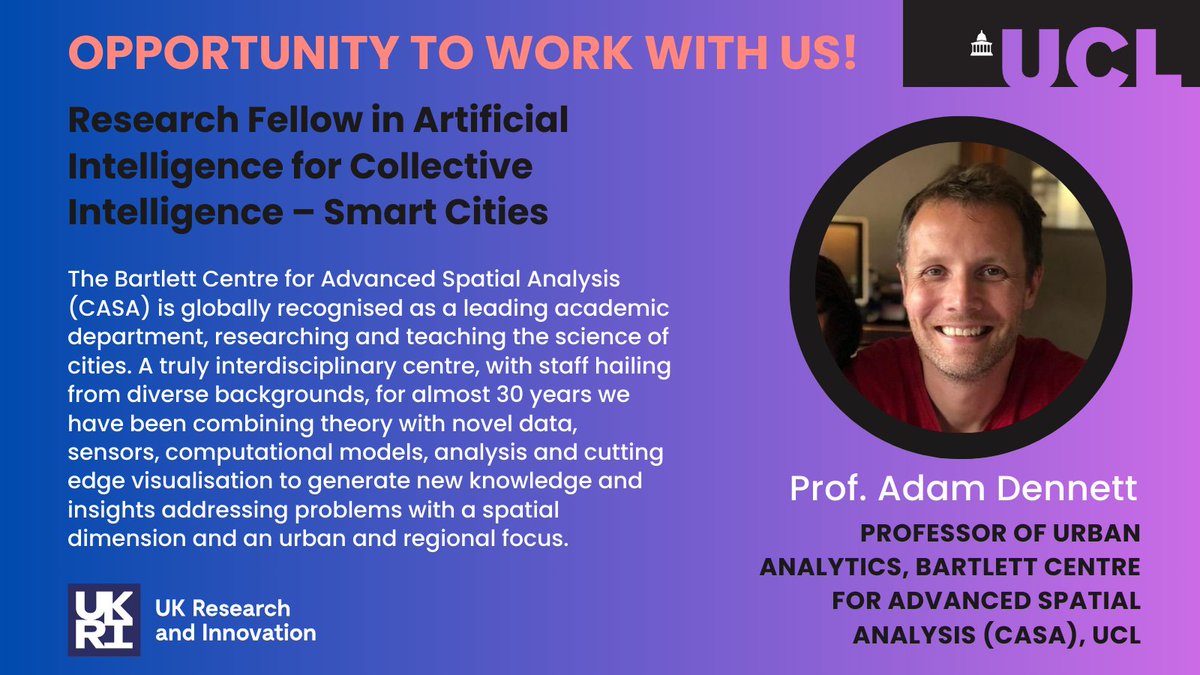 We're recruiting for THREE AI4CI post-doc positions! Working on new AI/ML methods for Collective Intelligence with @TheresaRSmith & @lauragesmith @UniofBath & @adam_dennett @ucl 
For full details on each role visit: ai4ci.ac.uk/jobs/ #ai4ci
Keep your👀peeled for more #Jobs