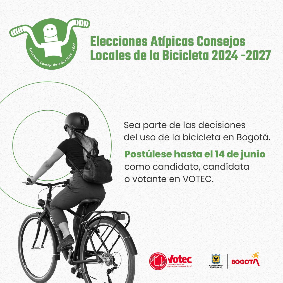 NicSofy's tweet photo. CICLISTA DE BOGOTÁ! 🚲  9 LOCALIDADES EN BOGOTÁ NECESITAN CONSEJEROS Y CONSEJERAS BICI 🚲 ❤️!! Ya iniciaron las inscripciones hasta el 14 de junio. 🚲 https://t.co/dv0zK1Vsws