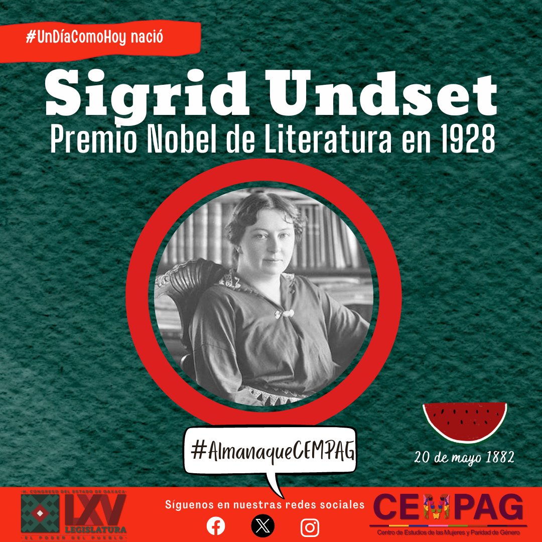 #UnDíaComoHoy nació en Dinamarca la escritora Sigrid Undset, Premio Nobel de Literatura en 1928.
Consulta el #AlmanaqueCEMPAG en  t.ly/huGhb