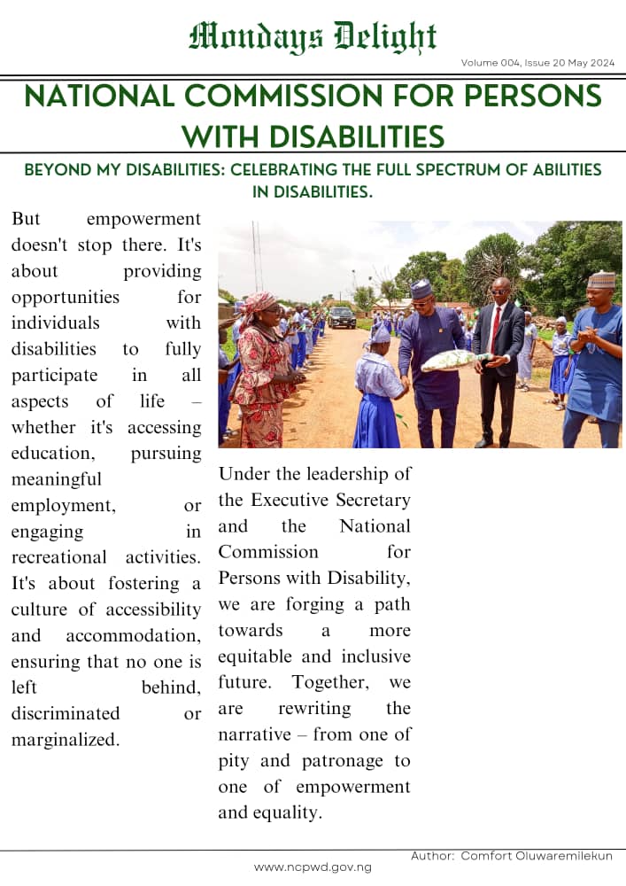MONDAY DELIGHT Beyond My Disabilities: Celebrating the Full Spectrum of Abilities in Disabilities. Our society has long been guilty of reducing individuals to their disabilities, overlooking their talents, passions, & contributions to their families and society. @NcpwdOfficial