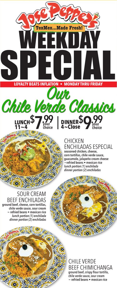 Don't miss out on these Weekday Specials. Available Monday thru Friday. No substitutions please.