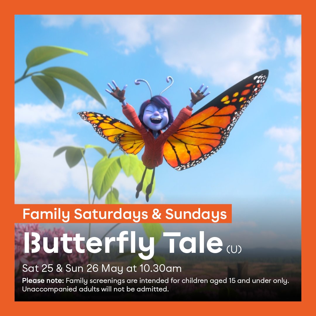 StoryhouseLive's tweet photo. 🍿 This week's Family Saturday & Sunday screening is #ButterFlyTale!
🦋 The heart-warming story of a young one-winged butterfly who refuses to be grounded when the butterflies prepare for their annual migration.
🎟️ Tickets: £3.60/£4! https://t.co/wJIgJZEYT9 https://t.co/CSb8ngv6sv