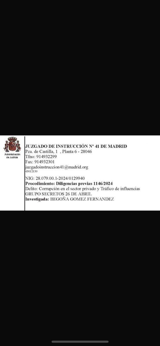 MarcosdeQuinto's tweet photo. Por mucho que moleste a Sánchez, su esposa esta siendo INVESTIGADA por presunta “CORRUPCION EN EL SECTOR PRIVADO Y TRÁFICO DE INFLUENCIAS” por el Juzgado de Instrucción n-41 de Madrid.
Luego Begoña Gómez Fernández es una “presunta corrupta”. 
Esto no es FANGO, esto es una REALIDAD👇
(Lo que es fango es decir que Milei consume drogas)