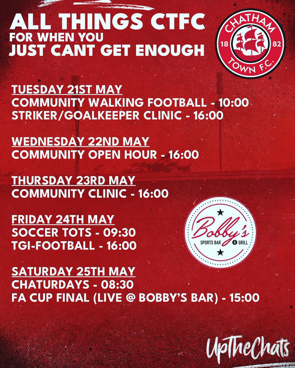 𝗔𝗟𝗟 𝗧𝗛𝗜𝗡𝗚𝗦 𝗖𝗧𝗙𝗖! Make sure you stay up to date with what we’ve got coming up this week! 👇 🔴⚪⚫ #UpTheChats