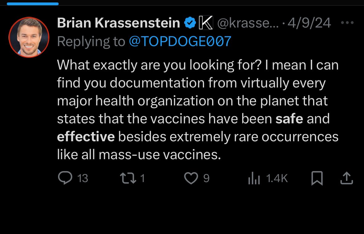 I appreciate you answering me, Brian, but you say you didn’t push the shot but here you are just last month still telling people it’s safe and effective. And when you say that for well over three years now, people believed you. And got the shot.