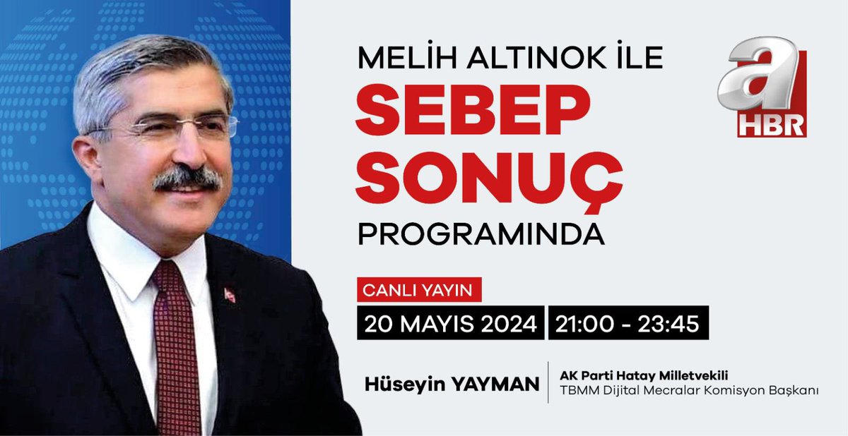 Bu akşam saat 21:00’de @ahaber Televizyonunda usta gazeteci @melihaltinok’un hazırlayıp sunduğu #SEBEPSONUÇ programına katılacağım Gündemimizde başta İran olmak üzere Dünyadaki ve Türkiye’deki sıcak olaylar ile siyasetteki yeni gelişmeler var. İzlemenizi rica ederim🇹🇷