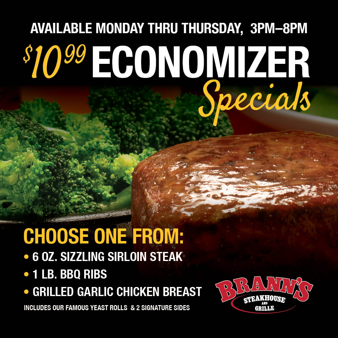 Want a meal that's light on the wallet without compromising on flavor? Visit Brann's from Monday to Thursday and indulge in one of our Economizer Specials for just $10.99. Your taste buds will thank you, and your wallet will too! 😋💰 #EatAtBranns #Lunch #Dinner #Food