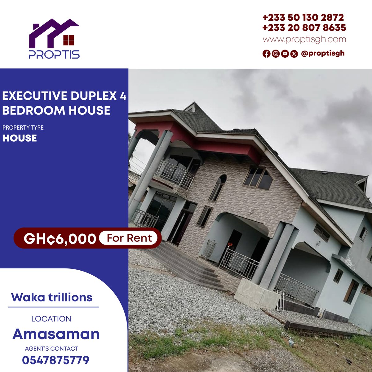 ProptisGh's tweet photo. NEW LISTING ALERT
4 Bedroom Executive Duplex For Rent
Location: Amasaman
Price: 6,000GHC
Contact our verified agent on 0547875779 for more details
Connect with us and list your properties for FREE
#proptis #newlistings #freelistings #ghanaproperties #realestatewebsite https://t.co/W8LBsLQo2K