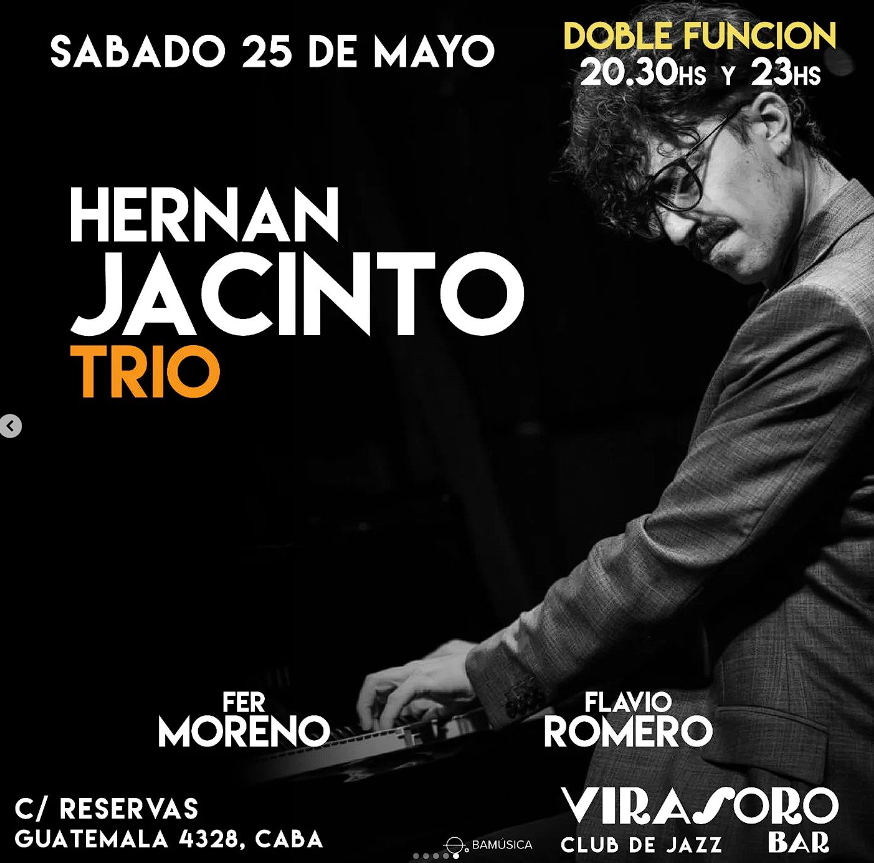 ¿Te los vas a perder? En <a href="/VirasoroBar/">Virasoro Bar - Club de Jazz</a> vas a poder disfrutar de todos estos eventos. <a href="/jcdeurquiza/">Juan Cruz de Urquiza</a>, <a href="/hernanjacinto/">Hernán Jacinto</a>, <a href="/FlavioMusica/">Flavio Romero</a> y mucho más!!

Cc: <a href="/mkanen/">martín kanenguiser</a>