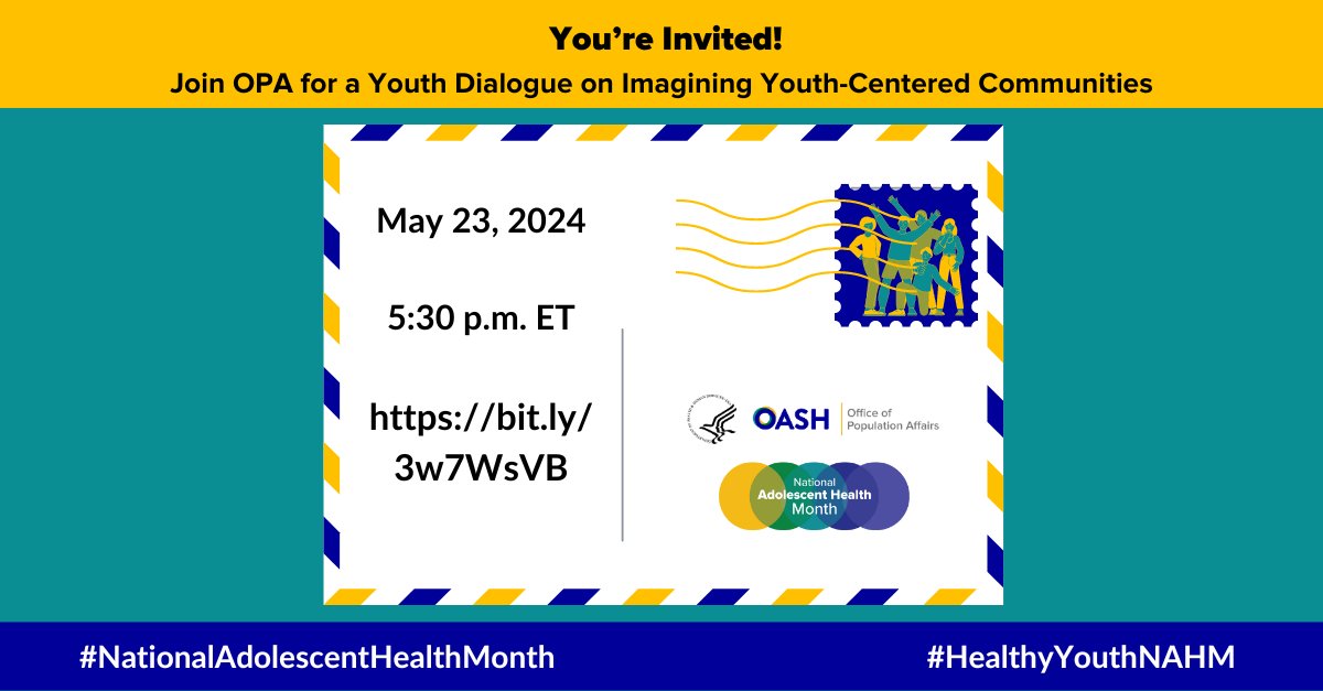 Our #HealthyYouthNAHM youth dialogue is this week! Register to hear directly from young people about what a youth-centered community means to them. zoom.us/webinar/regist… #TakeActionforAdolescents