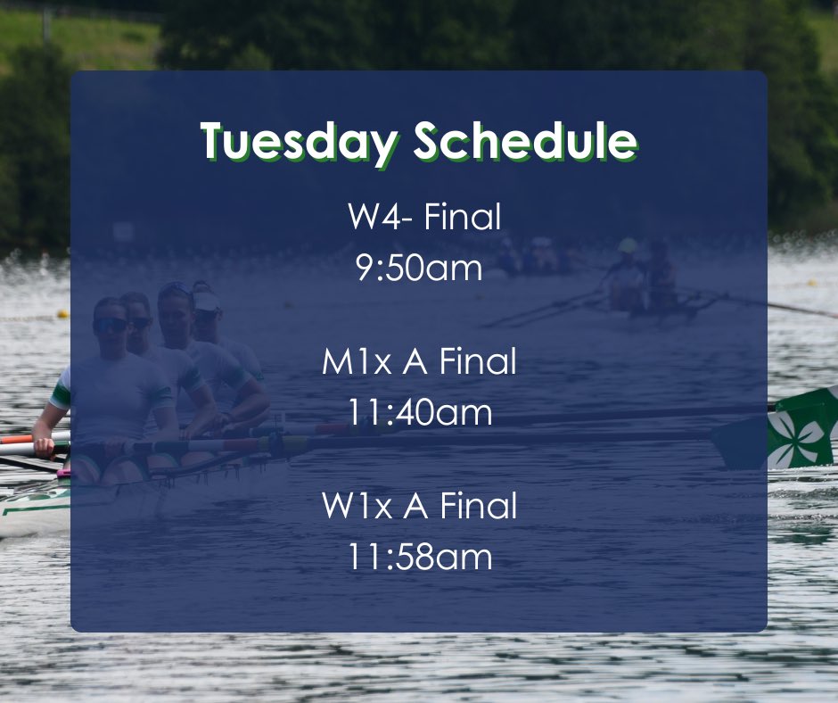 ☘️FOQR Schedule - Day 3☘️ Race times for tomorrow’s finals are below in Irish time. The three races will be live streamed with video available on the World Rowing website! 📺 worldrowing.com