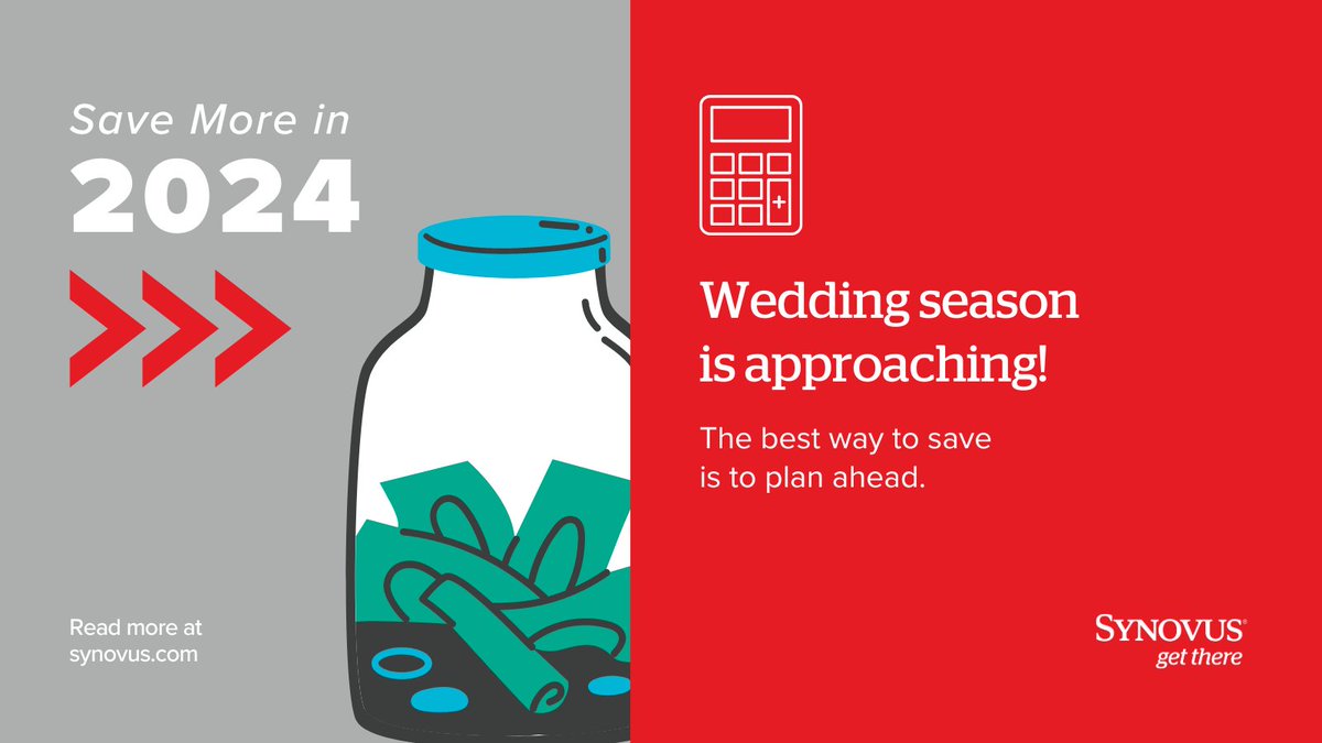 Ready to say, “I do”? Our interactive calculator can help you determine how long it’ll take to save toward the celebration: bit.ly/4aXHrER #SavingsTips #Synovus #GetThere