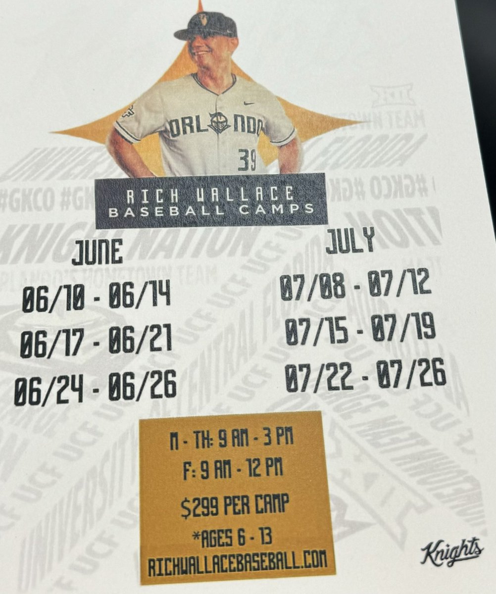 Sign up for our summer camps!!! Prospect camp for high school players is July 2nd #UCF #Youth #Prospects #Orlando