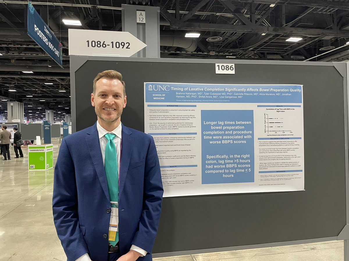 Come see <a href="/UNCGIFellowship/">UNCGIFellowship</a> fellow #TylerCulpepper present our work on prep timing.
<a href="/DDWMeeting/">Digestive Disease Week</a> 
#DDW2024
<a href="/UNCGastro/">UNC Gastroenterology</a>
